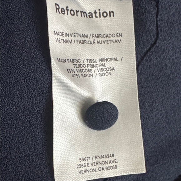 REFORMATION Adair Midi Dress Navy Blue Size 0 Button Up 3/4 Sleeves Work Party - Picture 9 of 10